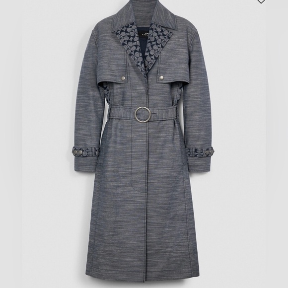 Coach signature Chambray trench coat women’s size Medium - Picture 1 of 16